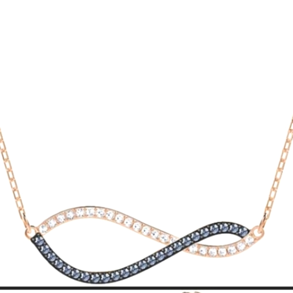 Swarovski Rose Gold Infinity Necklace with Blue and Clear Crystals
